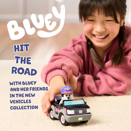 BLUEY Hit The Road And Her Friends In This Cute Little Vehicle! Ride Along In Pizza Girls Car with Muffin, This Vehicle Fits One 2.5" (6cm) Articulated Muffin Figure Inside, Black