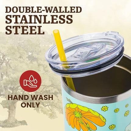 Silver Buffalo Disney Winnie the Pooh "Dreamy Days" Retro Art Stainless Steel Cup with Handle and Straw, Fits Standard Cup Holder, 1.2 l