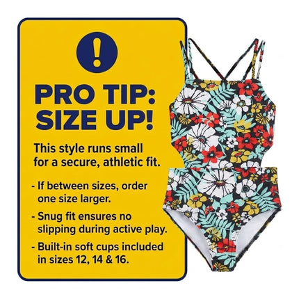 Kanu Surf Girls' Beach Sport Cut-Out 1-Piece Swimsuit One, Spring Bouquet Multi, 12