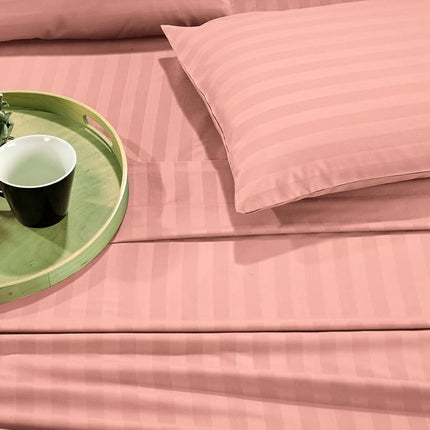 Elegant Comfort Luxury Soft Bed Sheets Dobby Stripe 1500 Premium Hotel Quality Microfiber Softness Wrinkle and Fade Resistant (6-Piece) Bedding Set, Full, Stripe Peach Pink