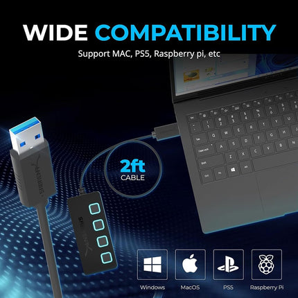 SABRENT Powered USB Hub, 4 Port USB 3.2x1 5Gbps, USB 3 Splitter, On/Off Switch LED Indicators, 68cm (2ft) Cable for PC, Laptop, iMac, MacBook (HB-UMP3)