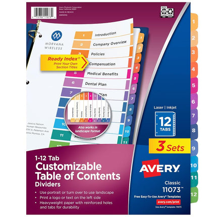 Avery Ready Index Table of Contents Dividers, 12-Tab, 3 Sets (11073)