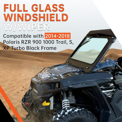 Parabrisas de cristal totalmente ventilado ECOTRIC con limpiaparabrisas, compatible con Polaris RZR 900 1000 Trail, S, XP Turbo 2014-2018, marco negro