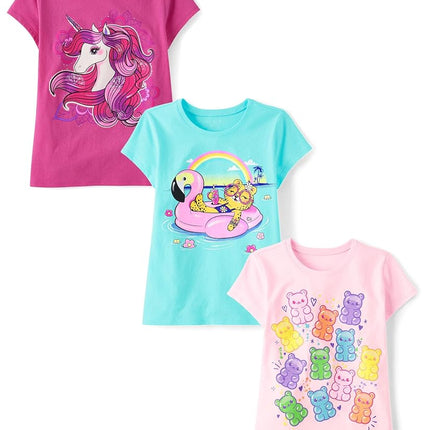 The Children's Place Boys' Gamer Short Sleeve Graphic T-Shirts,multipacks, Unicorn/Flamingo Float/Gummy Bears, XX-Large