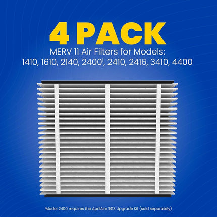 AprilAire 410 Replacement Filter for AprilAire Whole House Air Purifiers - MERV 11, Clean Air & Dust, 16x25x4 Air Filter (Pack of 4)