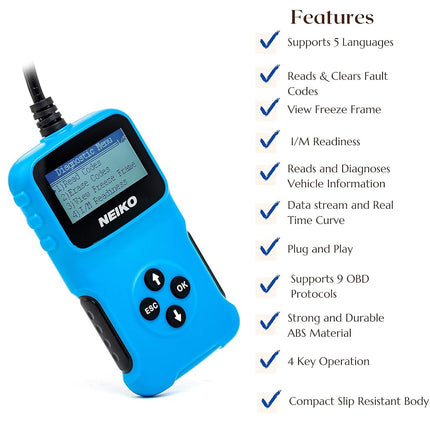 NEIKO 40500A Escáner OBD2 para coche, decodificador de códigos, lector y borrador de luz de motor, diagnóstico automotriz, lectura y borrado de códigos de emisión y avería 9, lector de códigos, herramienta de diagnóstico de escáner OBD2