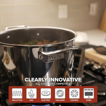Olla para caldo antiadherente de 3 capas Viking PureGlide Pro de 8 cuartos con tapa, olla para sopa y pasta, interior de titanio, apta para horno y asador, lista para inducción