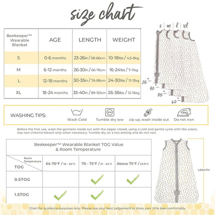 Burt's Bees Baby - Beekeeper Wearable Blanket, 100% Organic Cotton, Swaddle Transition Sleeping Bag - - Medium