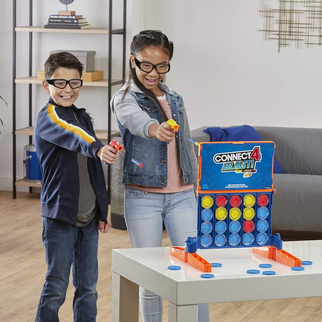 Connect 4 Blast! Game; Powered by Nerf; Includes Nerf Blasters and Nerf Foam Darts; Game for Children Aged 8 and Up