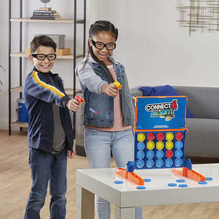 Connect 4 Blast! Game; Powered by Nerf; Includes Nerf Blasters and Nerf Foam Darts; Game for Children Aged 8 and Up
