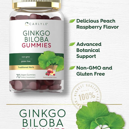 Carlyle Ginkgo Biloba | 70 Gummies | 45:1 Leaf Extract