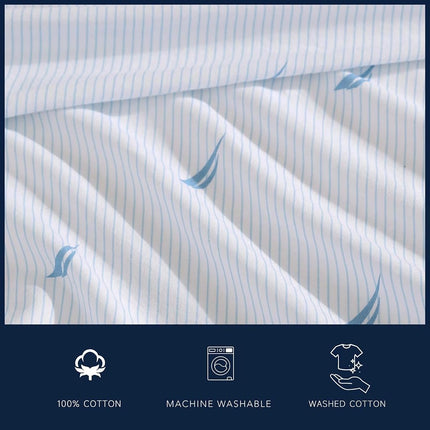 Nautica - King Sheets, Cotton Percale Bedding Set, Casual Home Decor (Boat Stripe Pale Blue, King)