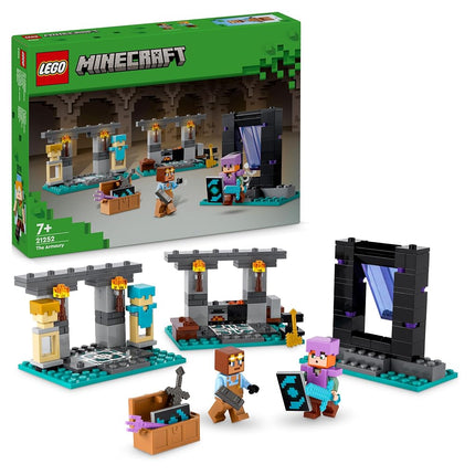 LEGO Minecraft The Armoury Toy - incl. a Nether Portal, plus Alex & Armoursmith Figures with a Golden Axe, Swords & Shield Accessories - Gaming gift for 7+ Year Old Boys & Girls - 21252