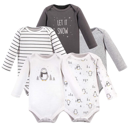 Hudson Baby unisex-baby Cotton Long-sleeve Bodysuits, Gray Penguin, 6-9 Months