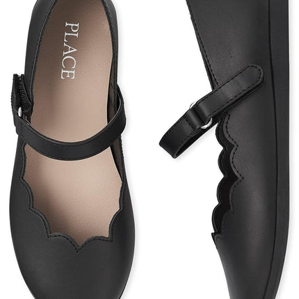 The Children's Place Girls Closed Toe Maryjane Flats, Black Scalop, 2 Big Kid