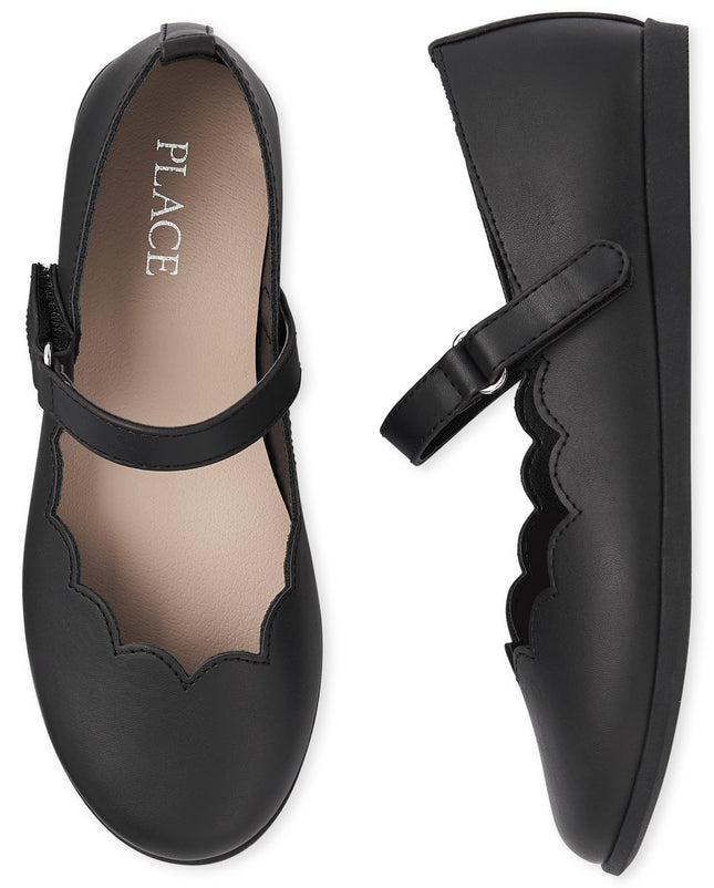 The Children's Place Girls Closed Toe Maryjane Flats, Black Scalop, 13 Little Kid