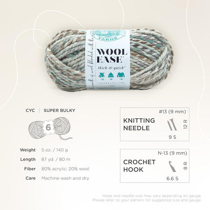 Lion Brand Yarn Wool-Ease Thick & Quick Yarn, Soft and Bulky Yarn for Knitting, Crocheting, and Crafting, 1 Skein, Seaglass