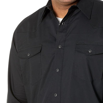 Wrangler Men's Cowboy Cut Western Long Sleeve Snap Work Shirt Firm Finish Shirt, Black, 2X Tall
