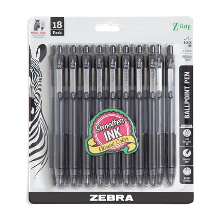 Z-Grip Retractable Ballpoint Pen 1.0mm 18/Pkg-Black