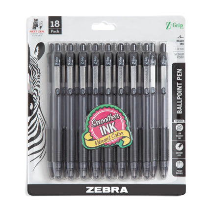 Z-Grip Retractable Ballpoint Pen 1.0mm 18/Pkg-Blac