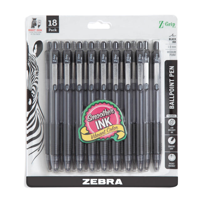 Z-Grip Retractable Ballpoint Pen 1.0mm 18/Pkg-Blac
