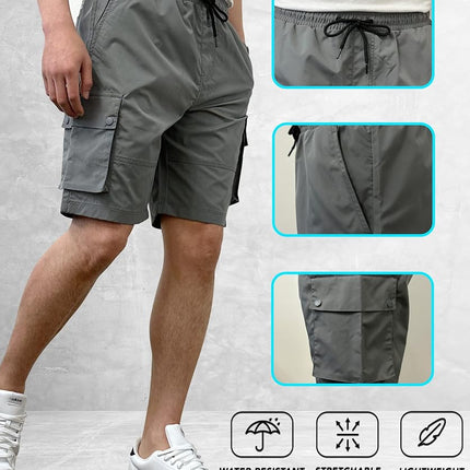Southpole Men's Quick Dry Water Resistant Cargo Shorts, Inseam 9", Slim Fit, Lightweight, Grey, Small