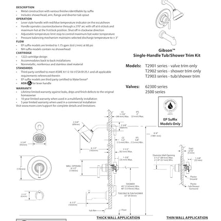 Moen T2901BN Gibson Posi-Temp Pressure-Balancing Modern Valve Trim, Valve Required, Brushed Nickel