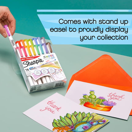 Sharpie S-Note Duo Dual-Ended Creative Markers, Part Highlighter, Part Art Marker, Assorted Colours, Fine and Chisel Tips, Includes Stand-up Easel, 16 Count