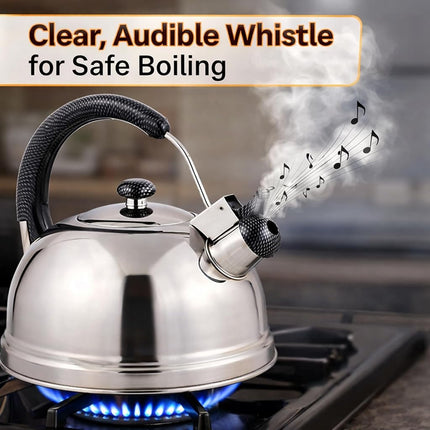 Creative Home Cobra 2.7 Quart Stainless Steel Whistling Kettle Stovetop Tea Pot Resist Handle and Aluminum Capsulated Bottom for Even Heat Distribution, Mirror Finished