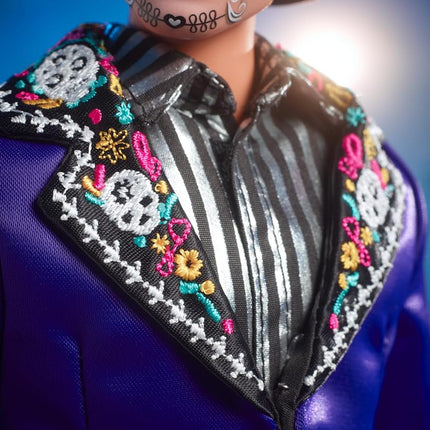 Barbie 2023 Día De Muertos Ken Doll Wearing Blue Jacket and Black Hat, Signature Collectible, HJX15