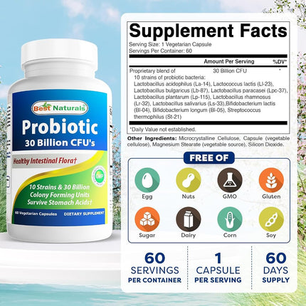Best Naturals - Probiotic Healthy Intestinal Flora 30 Billion CFU - 60 VCap(s)