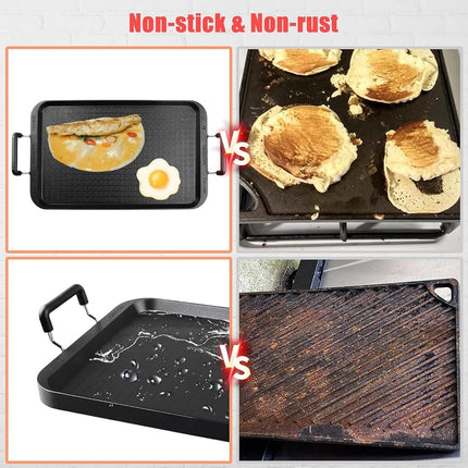 Vayepro Stove Top Flat Griddle, 2 Burner Griddle Pan for Glass Stove, Aluminum Pancake Griddle, Non-Stick Top for Gas Grill, Double Burner for Camping/Indoor