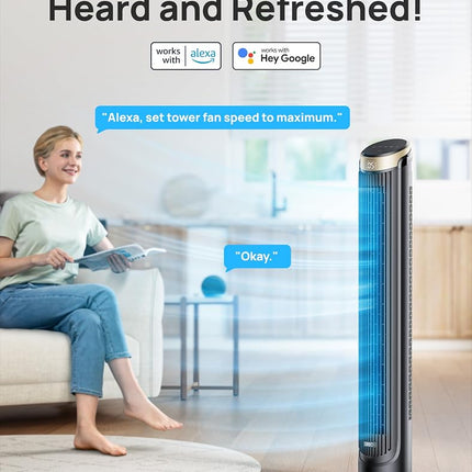 Dreo 40'' WiFi Tower Fan, 26ft/s High-Speed Cooling, Quiet Floor Fan with Remote, 90� Oscillating Fan, 4 Modes, 8H Timer, Touch Control, Standing Cooling Fan for Bedroom, Home, Office Room, Gold