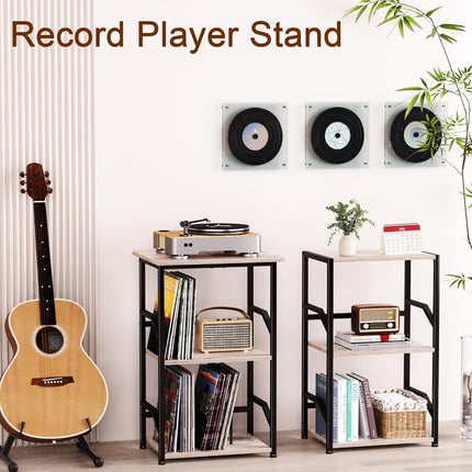 LOAKEKEL Record Player Stand, Vinyl Record Storage with Extra-Large Desktop