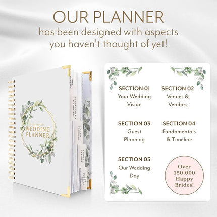 Your Perfect Day Wedding Planner Floral Gold - Undated Bridal Planning Diary Organizer - Hard Cover, Pockets & Online Support
