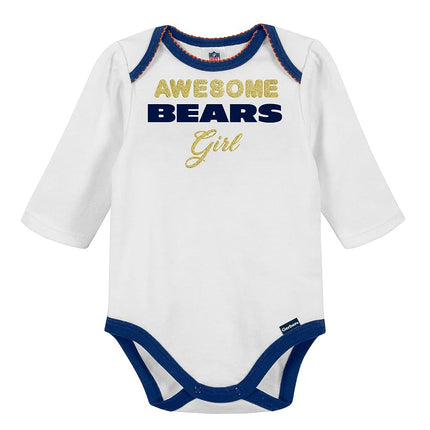 NFL Chicago Bears 3 Pack Bodysuit Footed Pant and Cap Registry Gift Set, Blue/White Chicago Bears, 6-9M