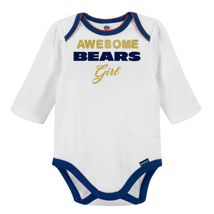 Ensemble cadeau de naissance 3 pièces combi-short, pantalon avec pieds et bonnet NFL Chicago Bears, bleu/blanc Chicago Bears, 6-9 mois