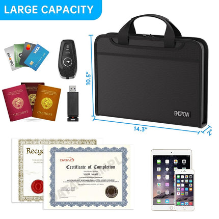 ENGPOW Accordion File Organizer, Fireproof 5200°F Expanding File Folder with 13 Pockets Document Organizer with Handle & Labels, Portable Home Office Travel Safe Storage for Letter A4 Files, Black