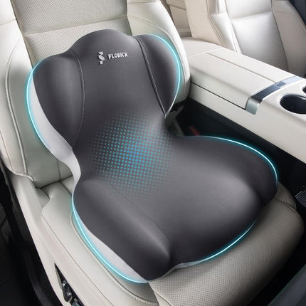 Cojín de asiento de camión FLORICH de espuma viscoelástica con correa ajustable, cojín de asiento y almohada de apoyo lumbar para silla de oficina de coche, soporte ergonómico para la espalda y alivio de la ciática para viajes largos (gris)
