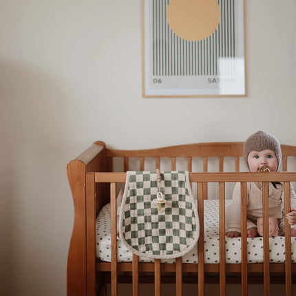 mushie Muslin Baby Burp Cloths | 100% Organic Cotton, Set of 2 (Olive Check/Natural Check), Small, MBC-205
