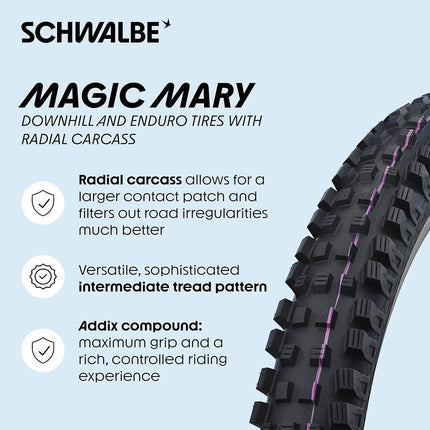 Schwalbe Magic Mary Pro Radial TLR Folding Tyre, Gravity Pro, Addix Ultra Soft Folding Tyre, Black, 29x2.50 (63-622)