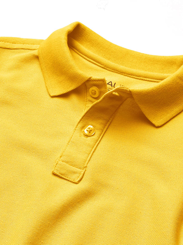 Nautica Boys' School Uniform Short Sleeve Polo Shirt, Button Closure, Comfortable & Soft Pique Fabric, Gold, 10-12