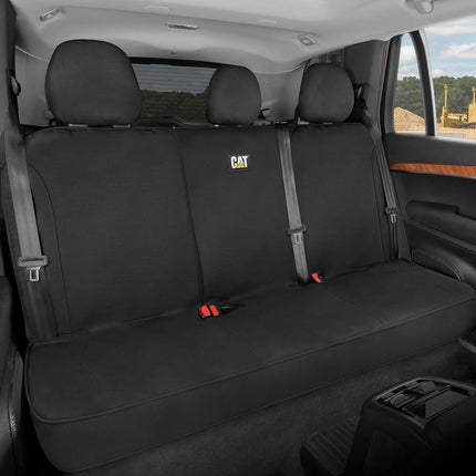 Caterpillar EasyFit Back Seat Cover for Cars Trucks SUV, Split Bench Rear Protector with Neoprene Padding, Water-Resistant Adjustable Dogs, Durable Interior Cover in Black