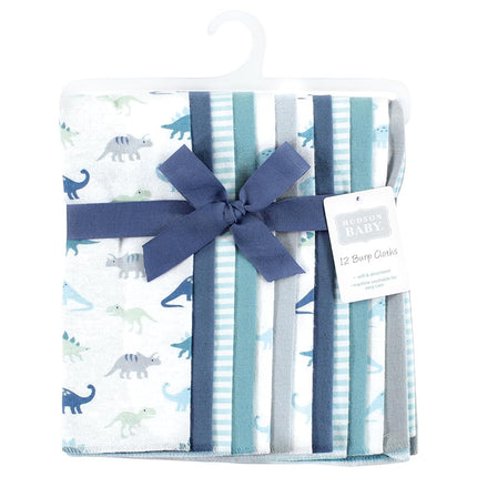 Hudson Baby Unisex Baby Flannel Burp Cloth 12pk, Soft Teal Dino, One Size