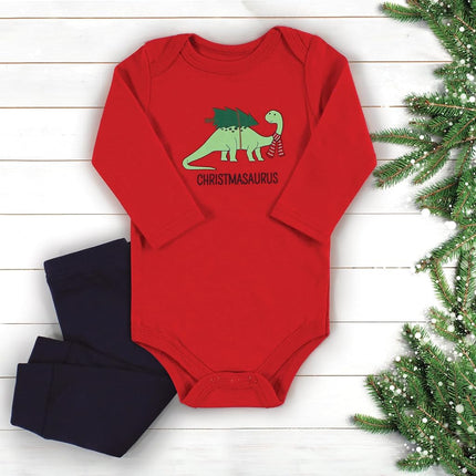 Hudson Baby Lot de bodies à manches longues et de pantalons unisexes pour bébé, motif Christmasaurus, 0-3 mois