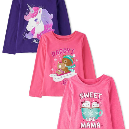 The Children's Place Baby Girls' and Toddler Unicorns,Butterflies,Trends Long Sleeve Graphic T-Shirts,3 Pack, Unicorn/Daddys Girl/Sweet Mama, 18-24 Months