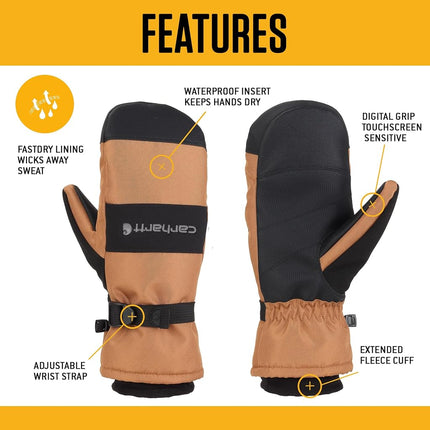 Carhartt Men's WP Waterproof Insulated Mitt Cold Weather Gloves, Black, S