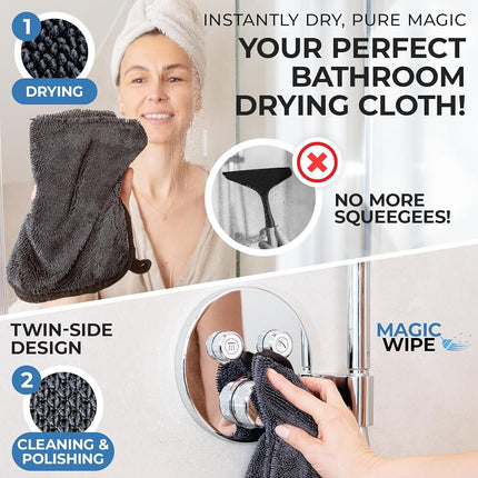MAGIC WIPE® Bathroom Drying Cloth XXL - 40 x 60 cm Original All Purpose Microfibre Cleaning Cloth - Streak & Lint Free Cloth, Premium Quality Drying Towel for Bathrooms (2, Black)