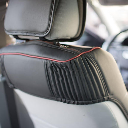 FH Group Automotive Seat Cushions Black Red Trim Universal Fit Ultra Comfort Leatherette Front Set fits most Cars, SUVs, and Trucks, Airbag Compatible PU205BLACKREDTRIM102