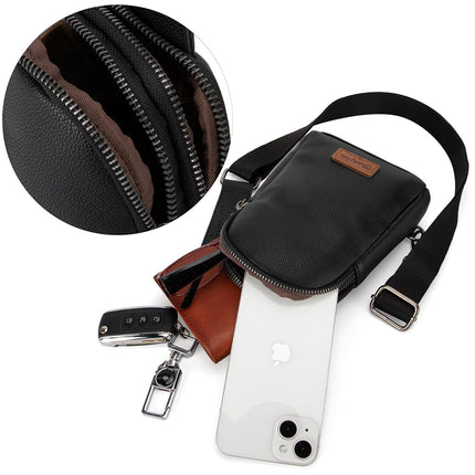 Wrangler Crossbody Sling Bags for Women Cross Body Fanny Pack Purse with Detachable Strap, A-Leather Black